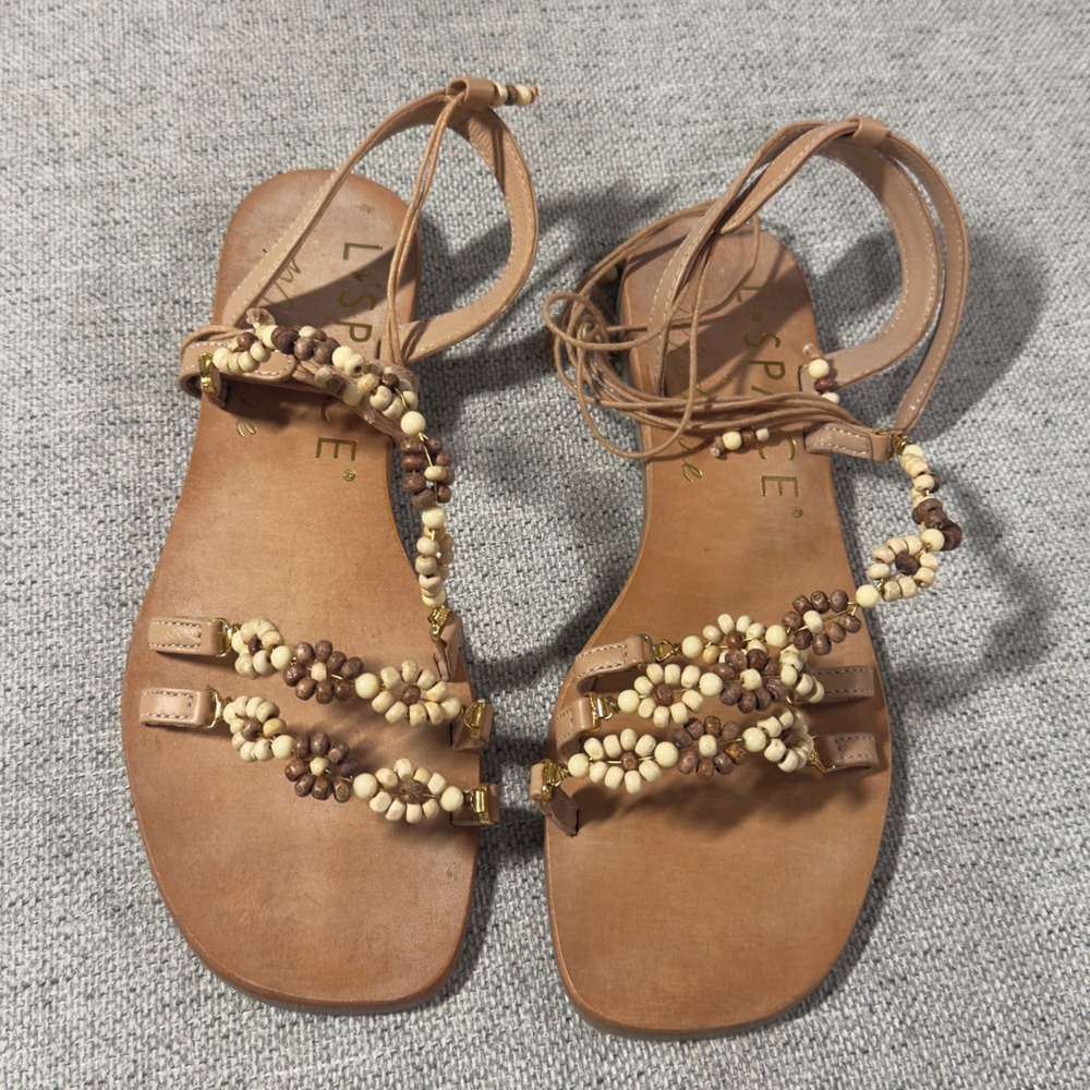 ❤️L*Space Tan Brown Beaded Sandals